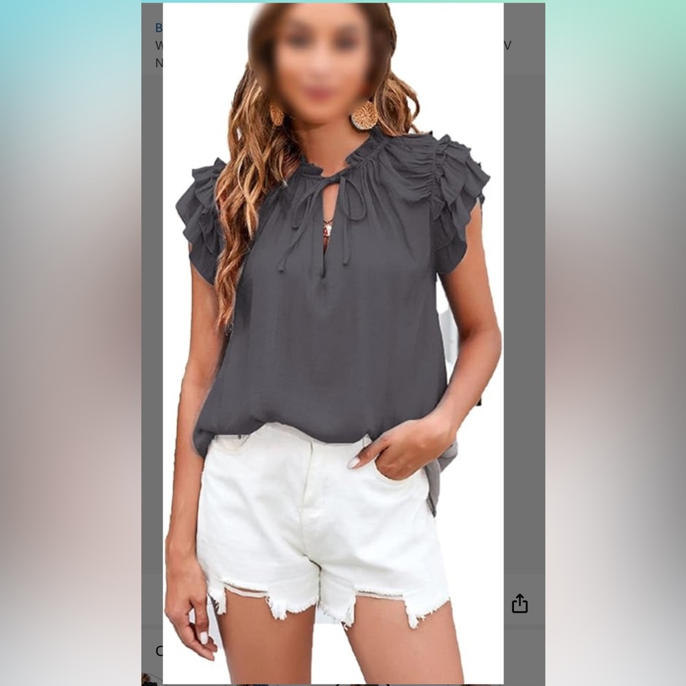 Chic Charcoal Ruffle Sleeve Blouse